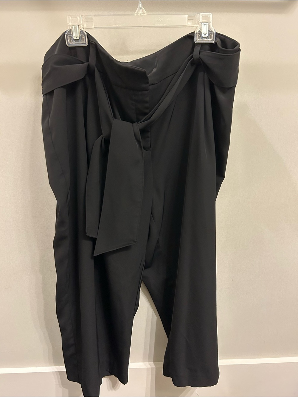 Alfani Black Draped Wide-Leg Dressy Cullottes with Self-Tie